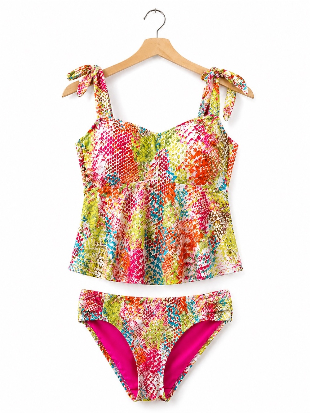 Women’s Multicolor Tie-Shoulder Tankini Swim Set